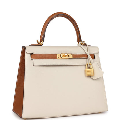 Hermes Special Order (HSS) Kelly Sellier 25 Craie and Gold Epsom Brushed Gold Hardware