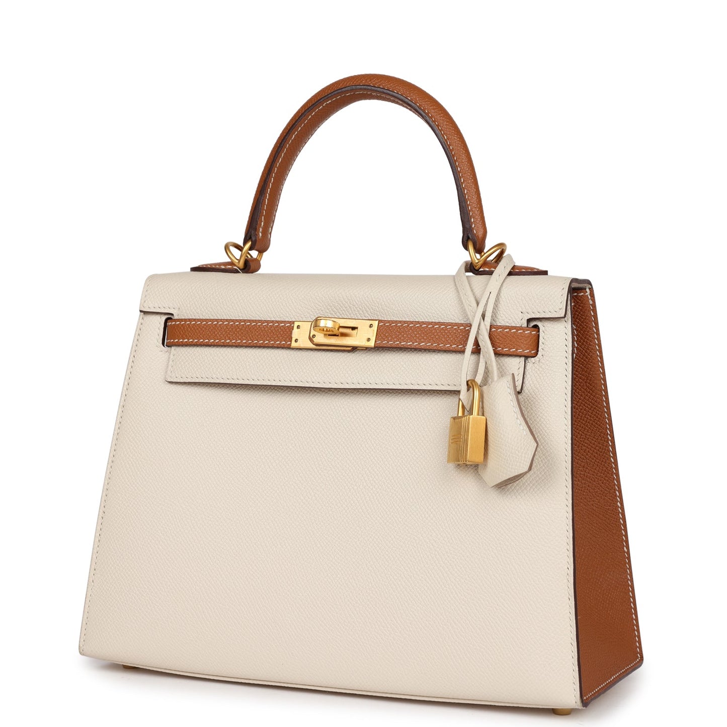 Hermes Special Order (HSS) Kelly Sellier 25 Craie and Gold Epsom Brushed Gold Hardware