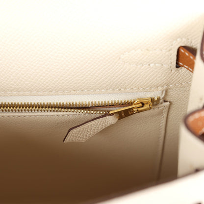 Hermes Special Order (HSS) Kelly Sellier 25 Craie and Gold Epsom Brushed Gold Hardware