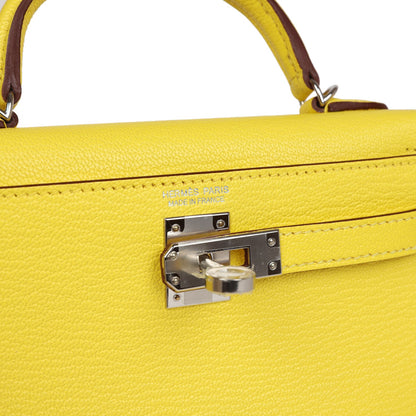 Hermes Kelly Sellier 20 Jaune Citron Chevre Palladium Hardware