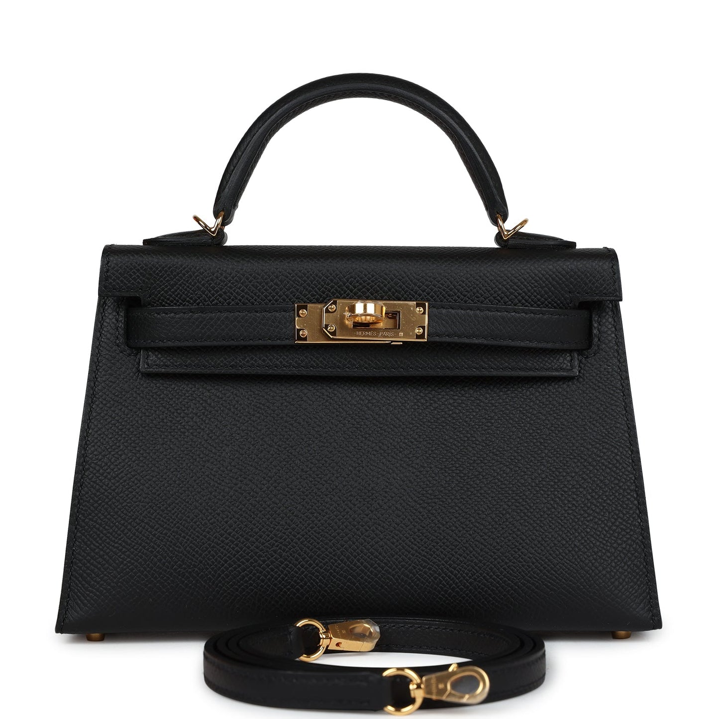 Hermes Kelly Sellier 20 Black Epsom Gold Hardware