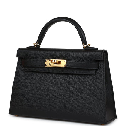 Hermes Kelly Sellier 20 Black Epsom Gold Hardware