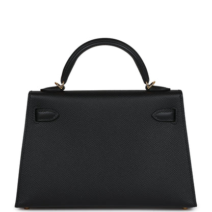 Hermes Kelly Sellier 20 Black Epsom Gold Hardware