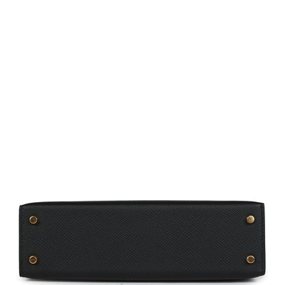 Hermes Kelly Sellier 20 Black Epsom Gold Hardware