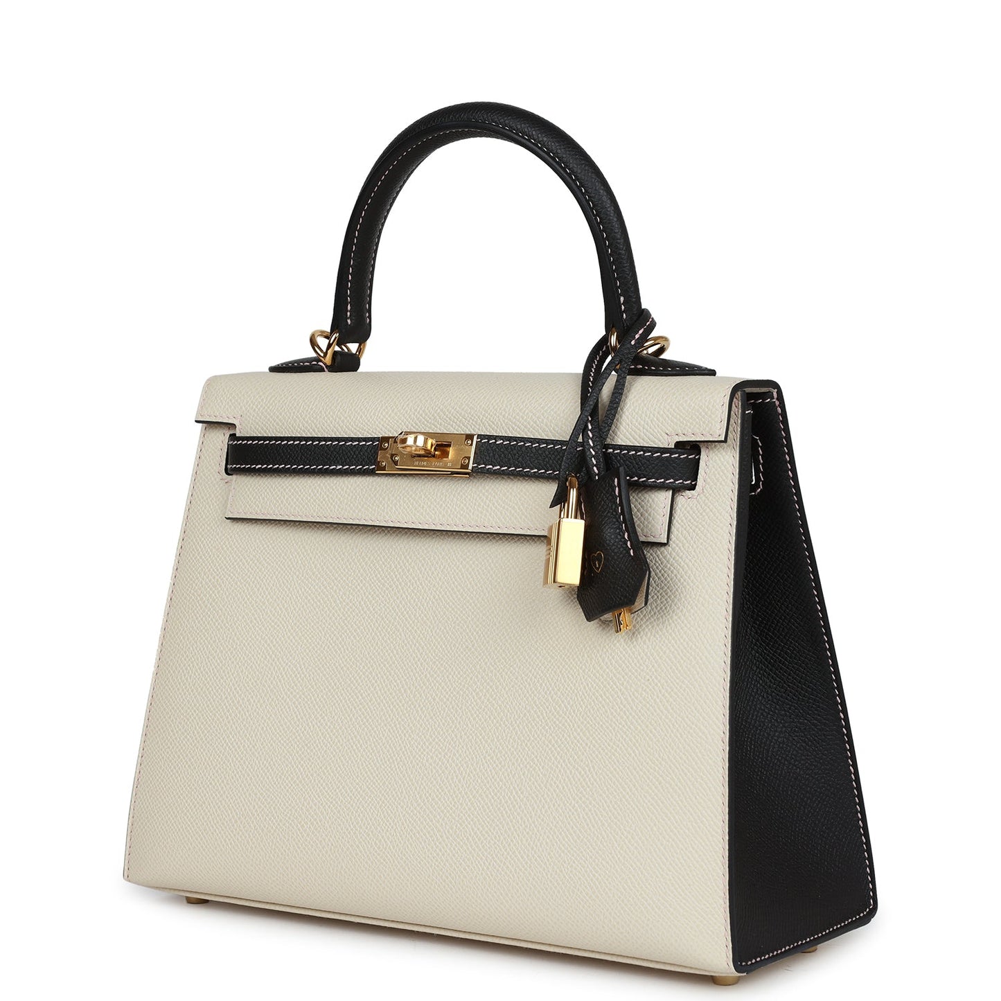 Hermes Special Order (HSS) Kelly Sellier 25 Craie and Black Epsom Gold Hardware