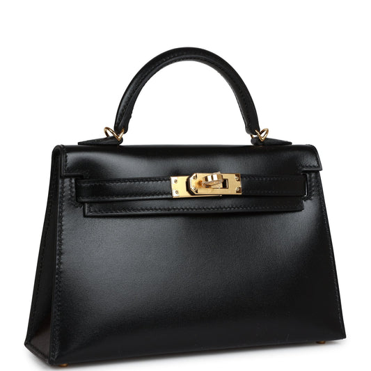 Hermes Kelly Sellier 20 Black Box Gold Hardware