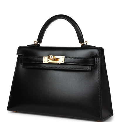 Hermes Kelly Sellier 20 Black Box Gold Hardware