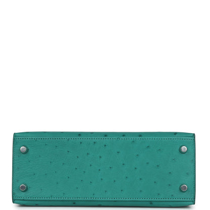 Hermes Kelly Sellier 25 Vert Verone Ostrich Palladium Hardware