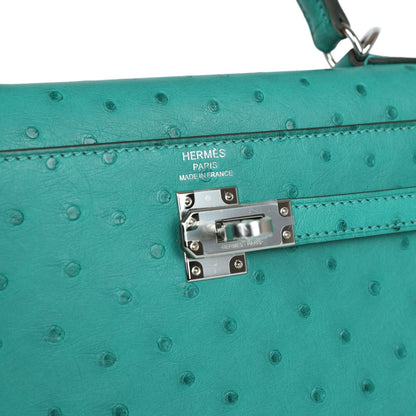 Hermes Kelly Sellier 25 Vert Verone Ostrich Palladium Hardware