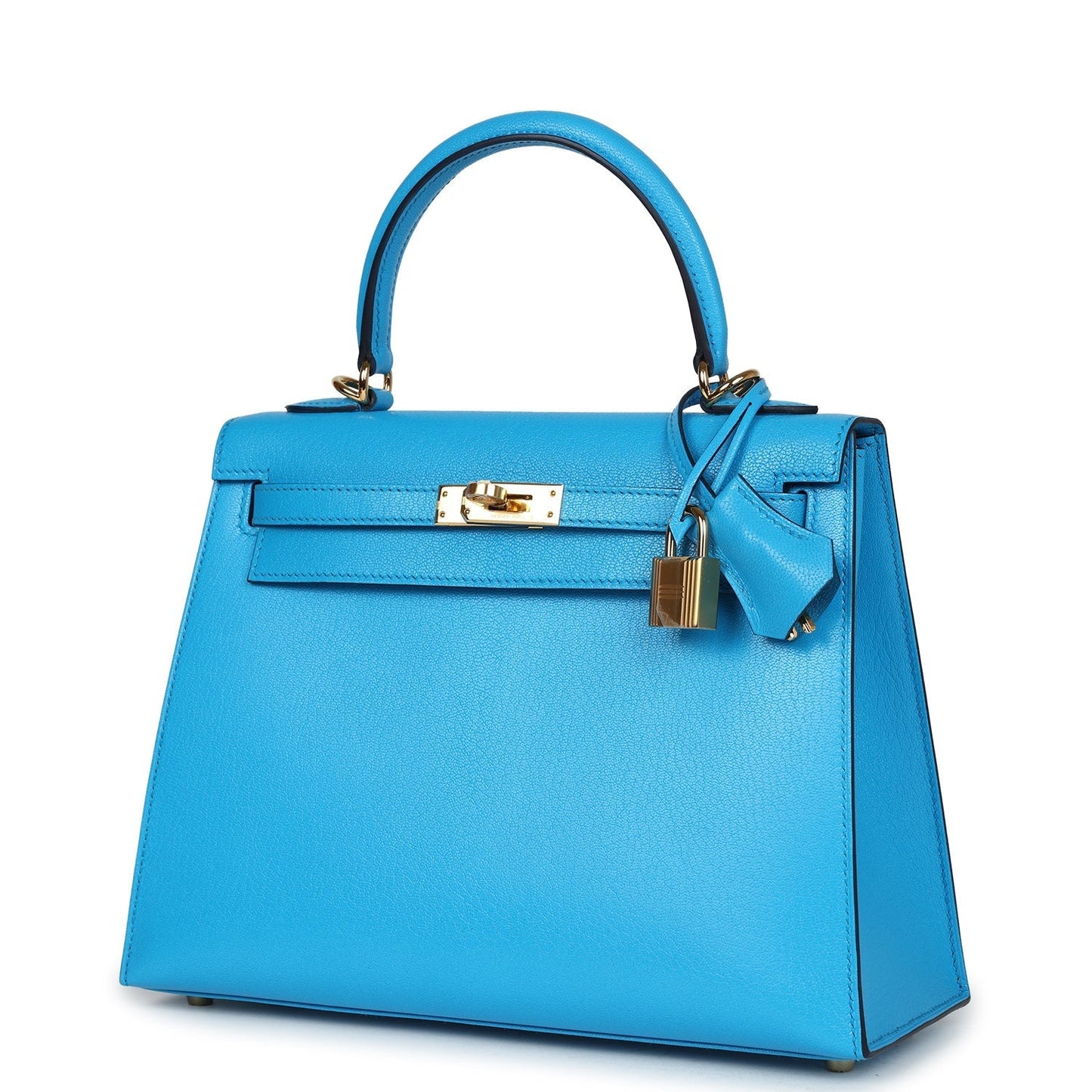 Hermes Kelly Sellier 25 Bleu Frida Chevre Gold Hardware