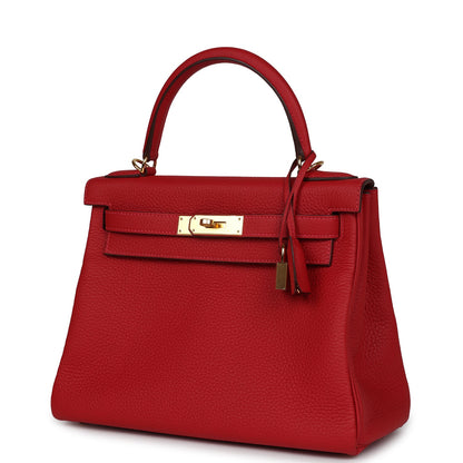 Hermes Kelly Retourne 28 Vermillion Clemence Gold Hardware