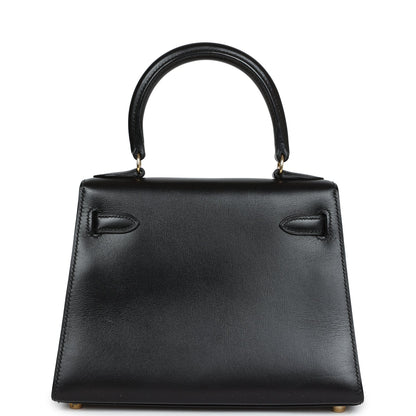 Vintage Hermes Kelly Sellier 20 Black Box Gold Hardware