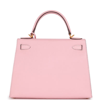 Hermes Special Order (HSS) Kelly Sellier 28 Rose Sakura Verso Chevre Brushed Gold Hardware