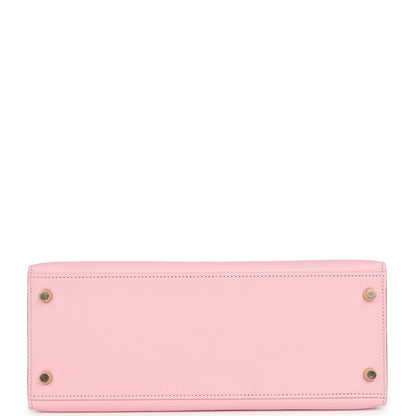 Hermes Special Order (HSS) Kelly Sellier 28 Rose Sakura Verso Chevre Brushed Gold Hardware