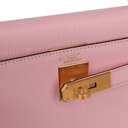 Hermes Special Order (HSS) Kelly Sellier 28 Rose Sakura Verso Chevre Brushed Gold Hardware