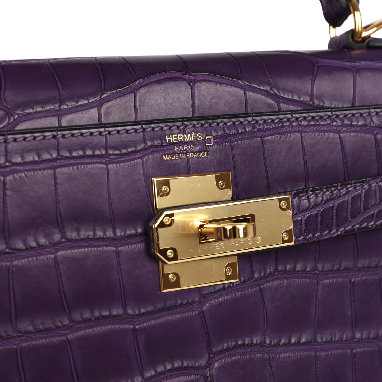 Hermes Kelly Retourne 28 Amethyst Matte Alligator Gold Hardware