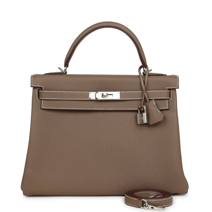 Hermes Kelly Retourne 32 Etoupe Togo Palladium Hardware