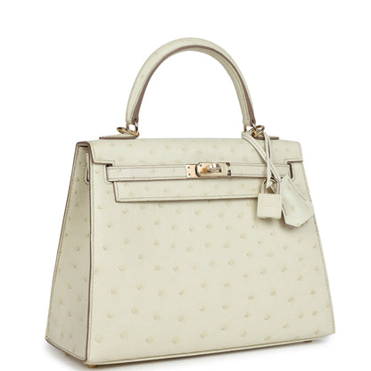 Hermes Special Order (HSS) Kelly Sellier 25 Nata Verso Ostrich Permabrass Hardware