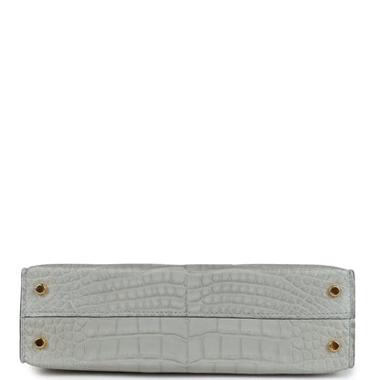 Hermes Special Order (HSS) Kelly Sellier 20 Gris Perle and Bleu de Malte Matte Alligator Gold Hardware