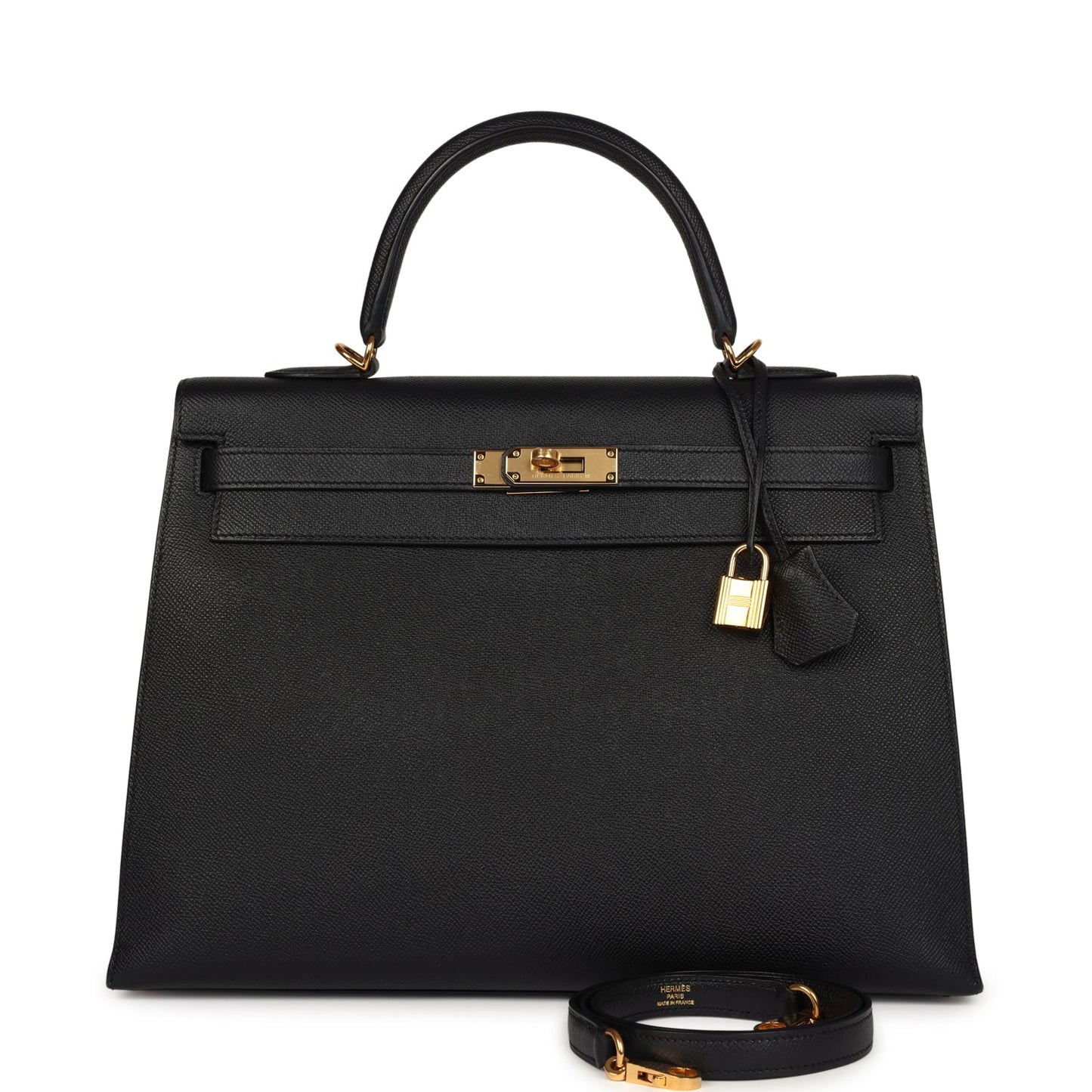 Hermes Kelly Sellier 35 Black Epsom Gold Hardware