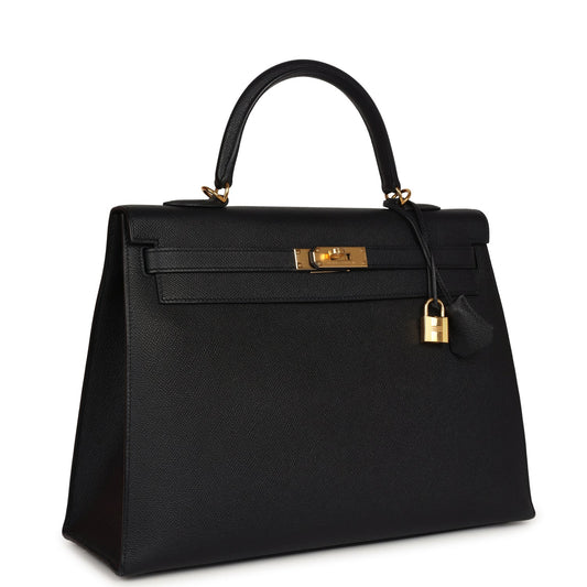 Hermes Kelly Sellier 35 Black Epsom Gold Hardware