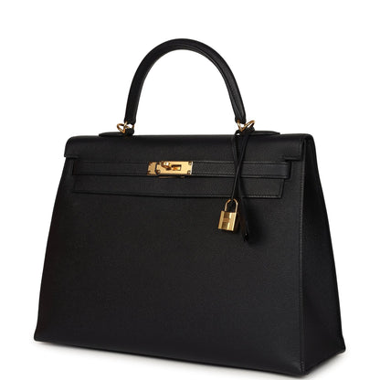 Hermes Kelly Sellier 35 Black Epsom Gold Hardware