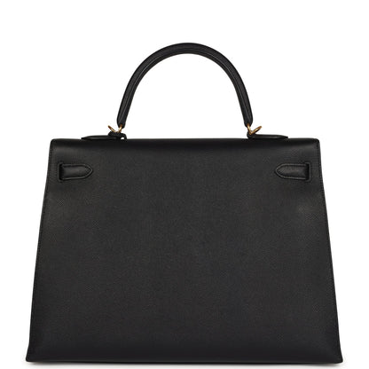 Hermes Kelly Sellier 35 Black Epsom Gold Hardware