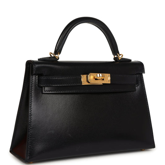 Hermes Kelly Sellier 20 Black Box Gold Hardware