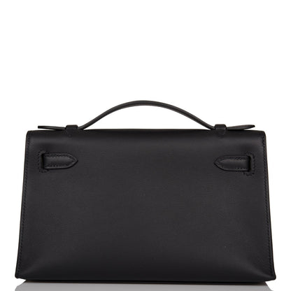 Hermes Kelly Pochette Black Swift Gold Hardware