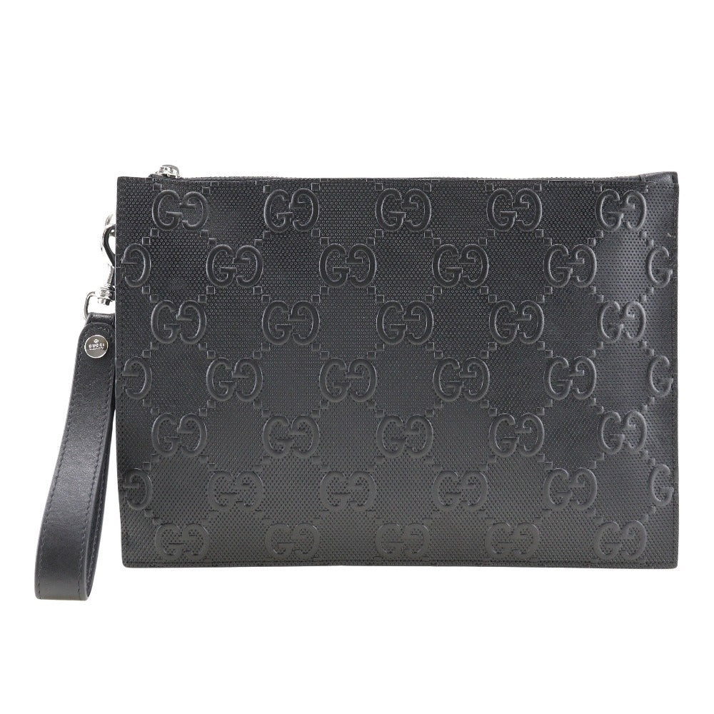 GUCCI Clutch bag 625569 leather black GG emboss mens Secondhand