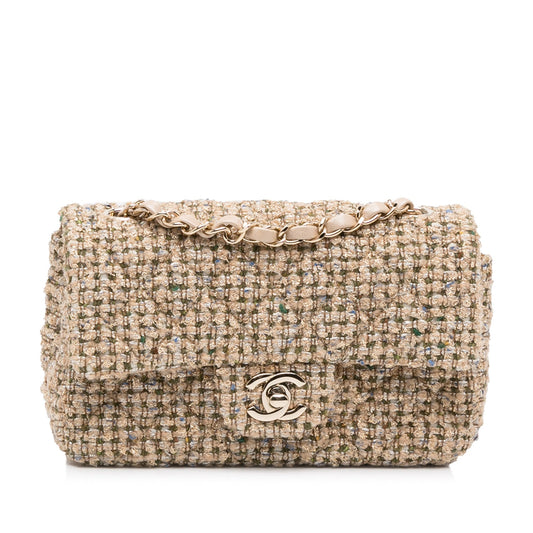 Chanel Classic Flap Bag Mini Brown Tweed Gold