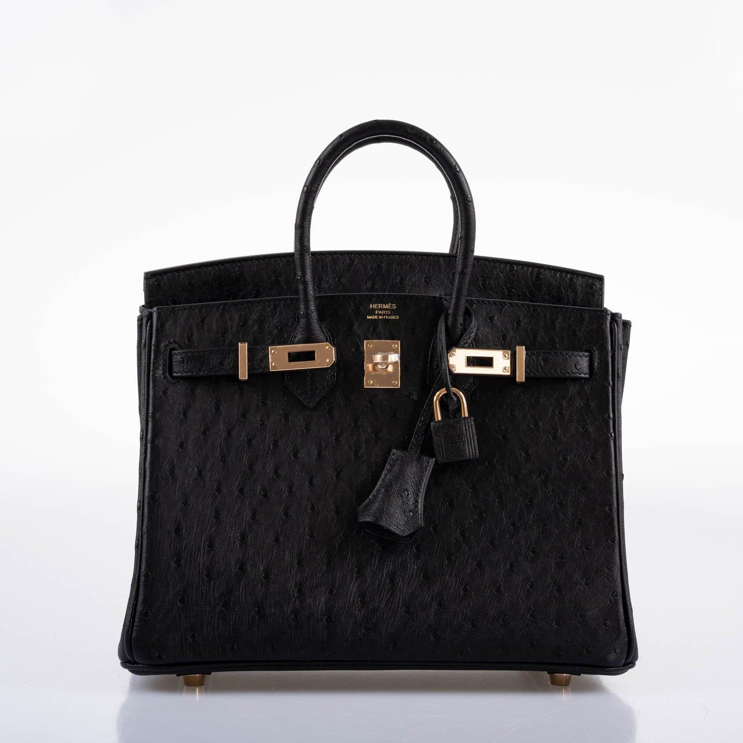 Hermes Birkin 25 Black Ostrich Rose Gold Hardware - 2021, Z