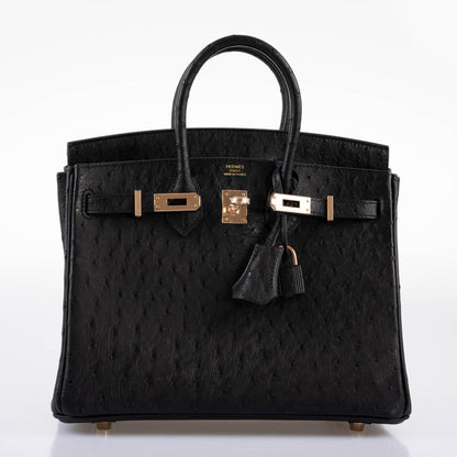 Hermes Birkin 25 Black Ostrich Rose Gold Hardware - 2021, Z