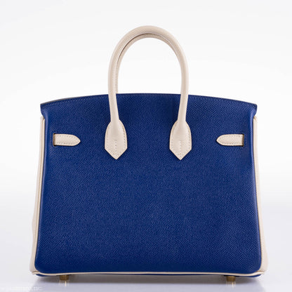 Hermes Birkin 25 HSS Bi-Color Blue Electrique & Craie Epsom Brushed Gold Hardware - 2016, X