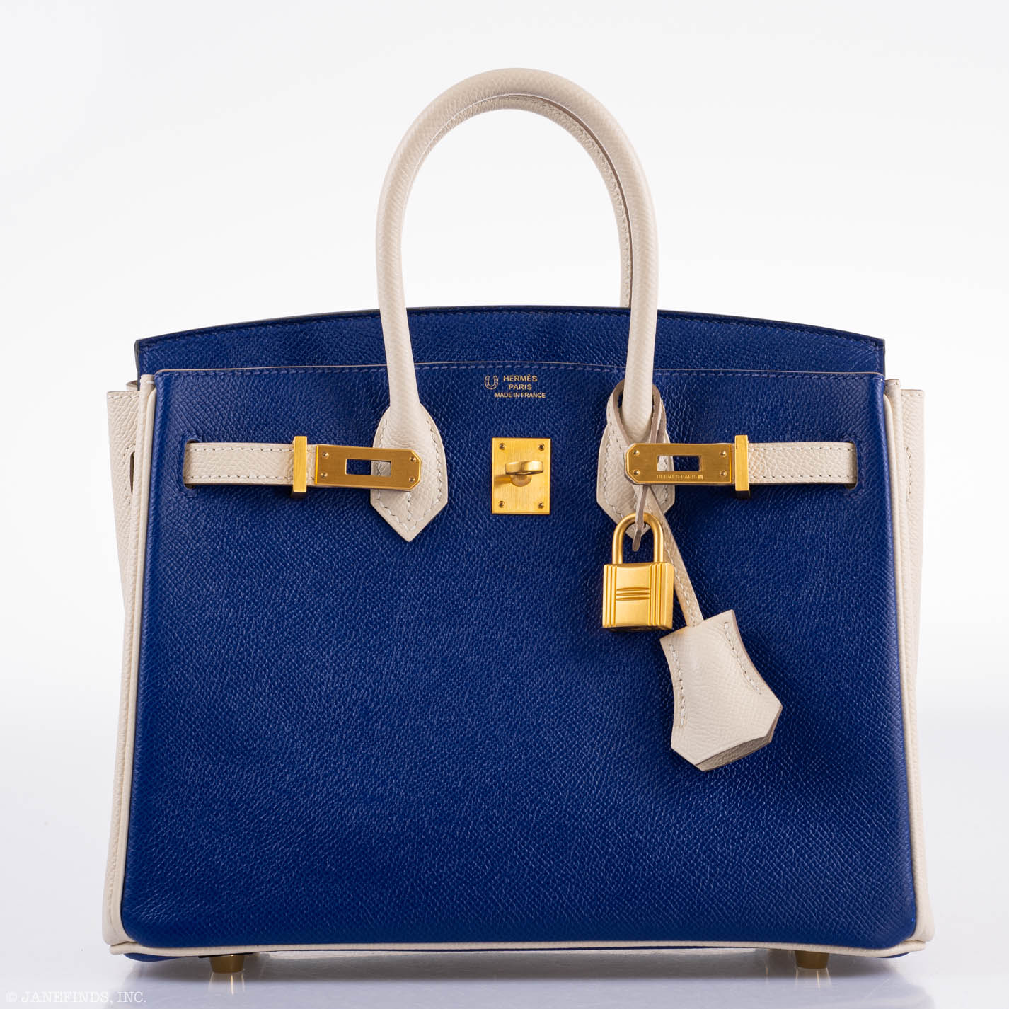 Hermes Birkin 25 HSS Bi-Color Blue Electrique & Craie Epsom Brushed Gold Hardware - 2016, X