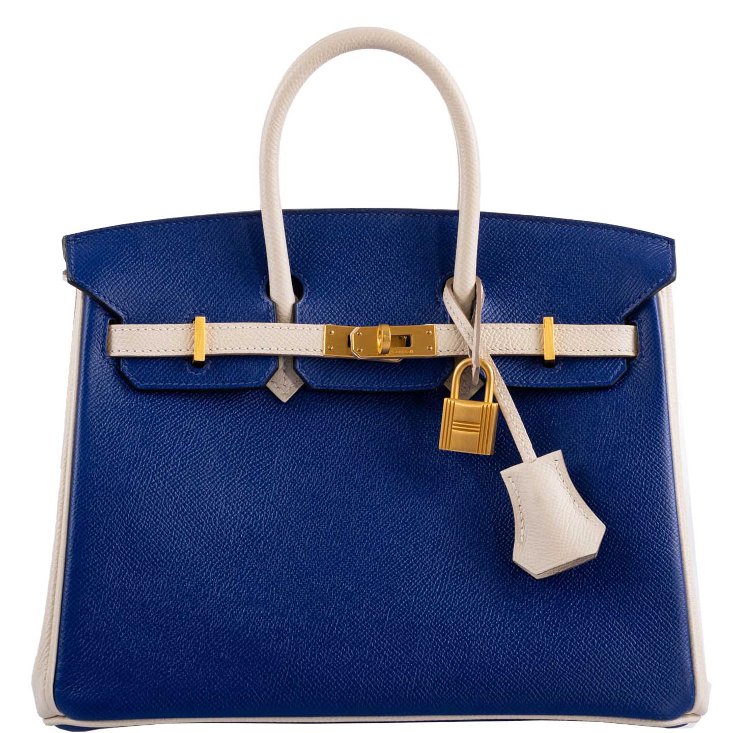 Hermes Birkin 25 HSS Bi-Color Blue Electrique & Craie Epsom Brushed Gold Hardware - 2016, X