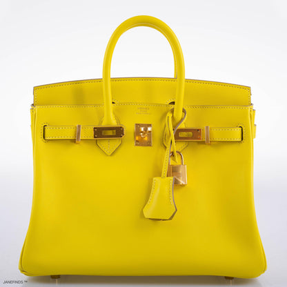 Hermes Birkin 25 Lime Swift Leather Gold Hardware - 2019, D