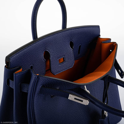 Hermes Birkin 25 Verso Blue Encre Togo & Orange H with Palladium Hardware - 2020, Y