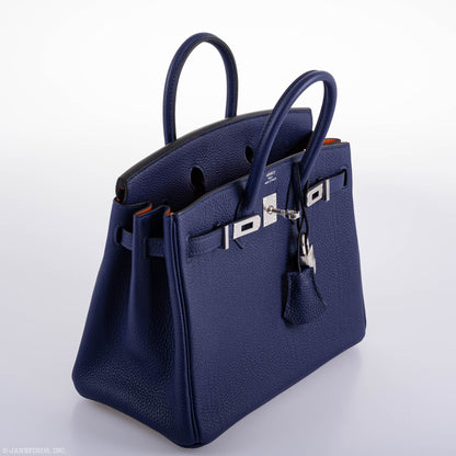 Hermes Birkin 25 Verso Blue Encre Togo & Orange H with Palladium Hardware - 2020, Y