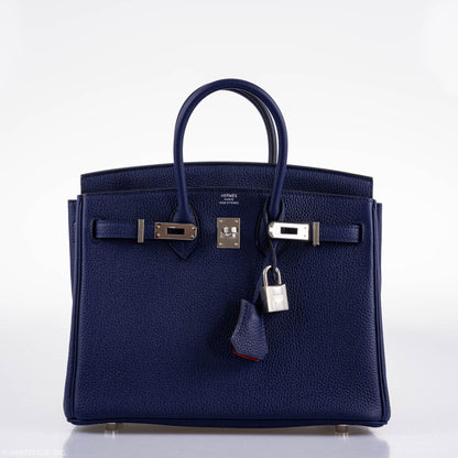 Hermes Birkin 25 Verso Blue Encre Togo & Orange H with Palladium Hardware - 2020, Y