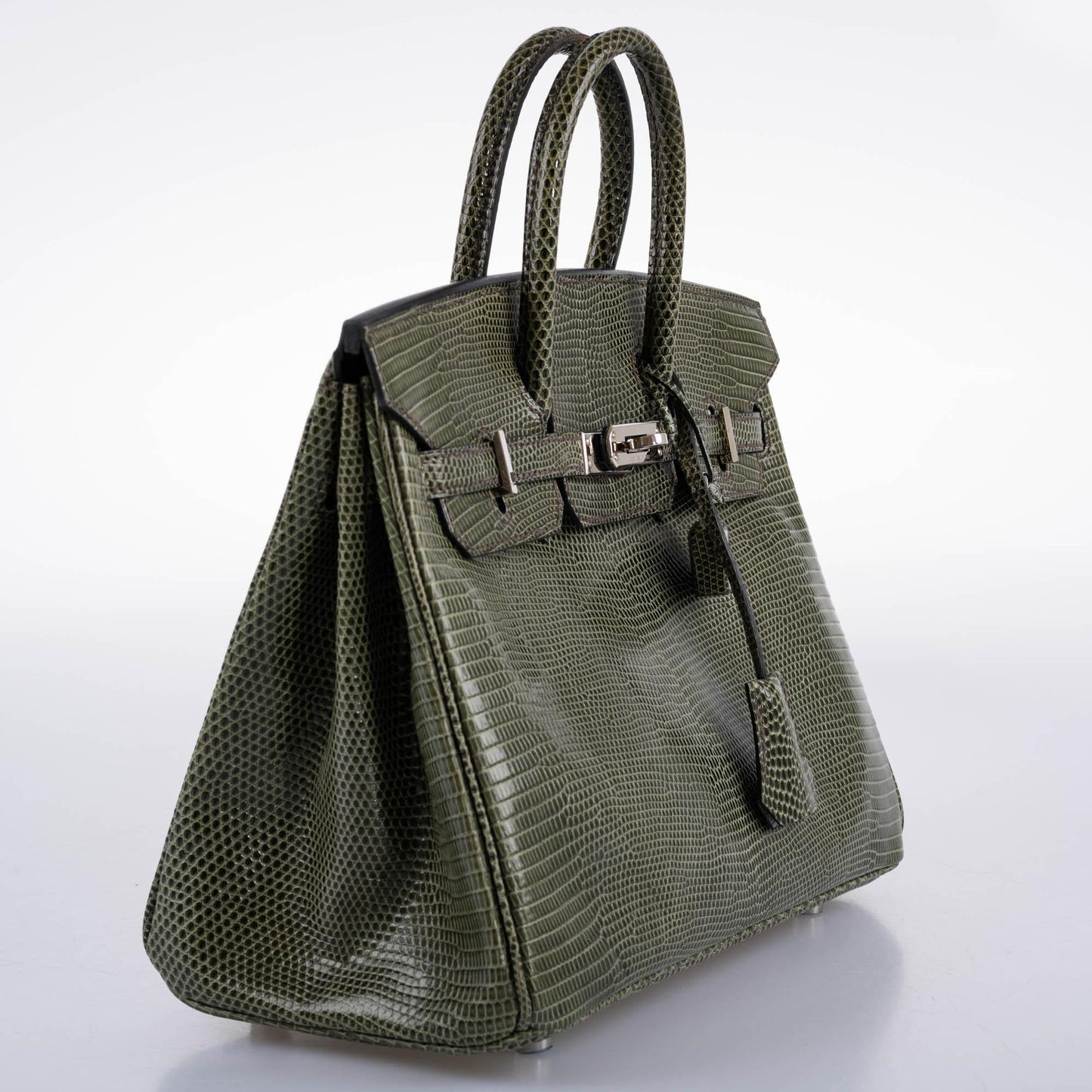 Hermes Birkin 25 Vert Olive Salvator Lizard with Palladium Hardware - 2008, L Square