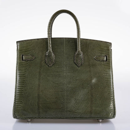 Hermes Birkin 25 Vert Olive Salvator Lizard with Palladium Hardware - 2008, L Square