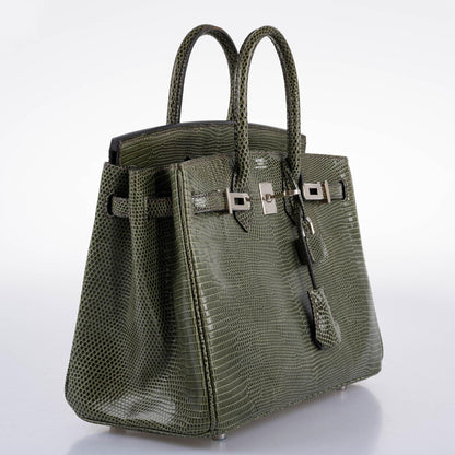 Hermes Birkin 25 Vert Olive Salvator Lizard with Palladium Hardware - 2008, L Square