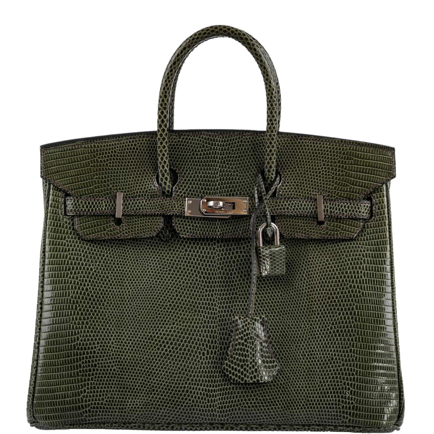 Hermes Birkin 25 Vert Olive Salvator Lizard with Palladium Hardware - 2008, L Square