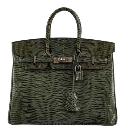 Hermes Birkin 25 Vert Olive Salvator Lizard with Palladium Hardware - 2008, L Square