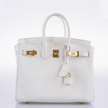 Hermes Birkin 25 White Epsom with Gold Hardware - 2008, L Square