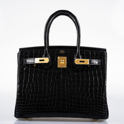 Hermes Birkin 30 Black Nilo Crocodile Gold Hardware - 2019, D