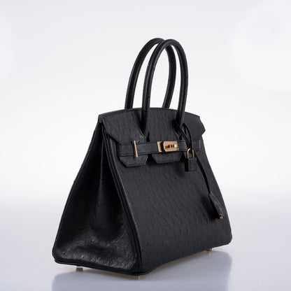 Hermes Birkin 30 Black Ostrich with Rose Gold Hardware - 2020, Y