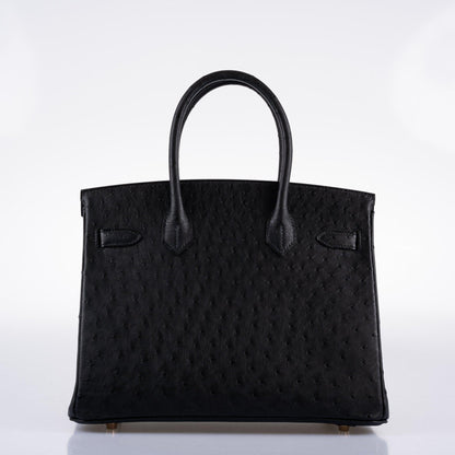 Hermes Birkin 30 Black Ostrich with Rose Gold Hardware - 2020, Y