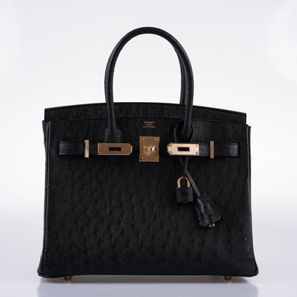 Hermes Birkin 30 Black Ostrich with Rose Gold Hardware - 2020, Y